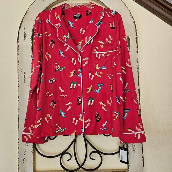 Kate Spade Pajama 2Piece Red High Heels / Shoes Long Sleeve size L - Picture 4 of 8